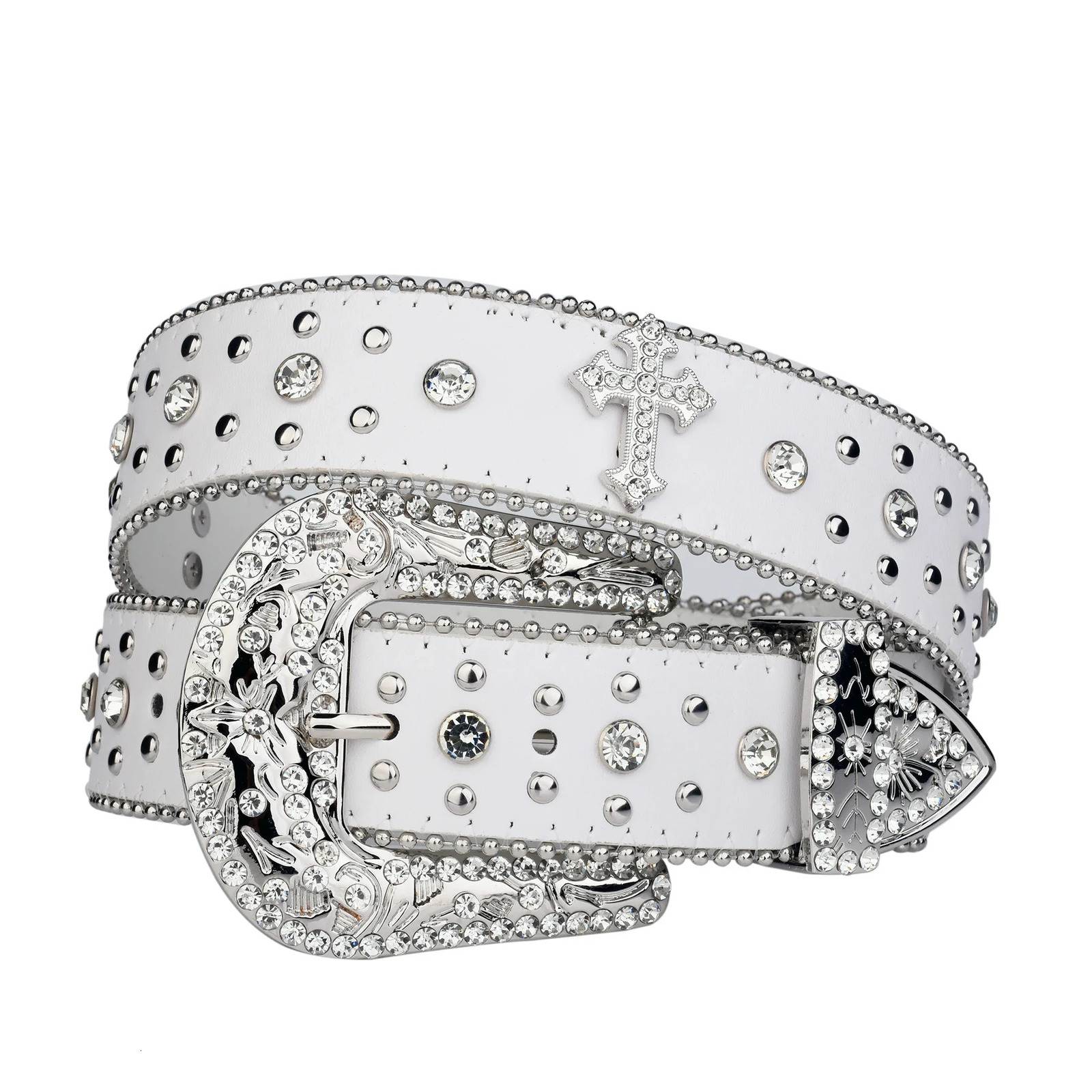 Punk Rhinestone White Belt Female Male Fashion Western Jeans Female Jeans Jewelry Fashion Y2K Jeans Belt 250318