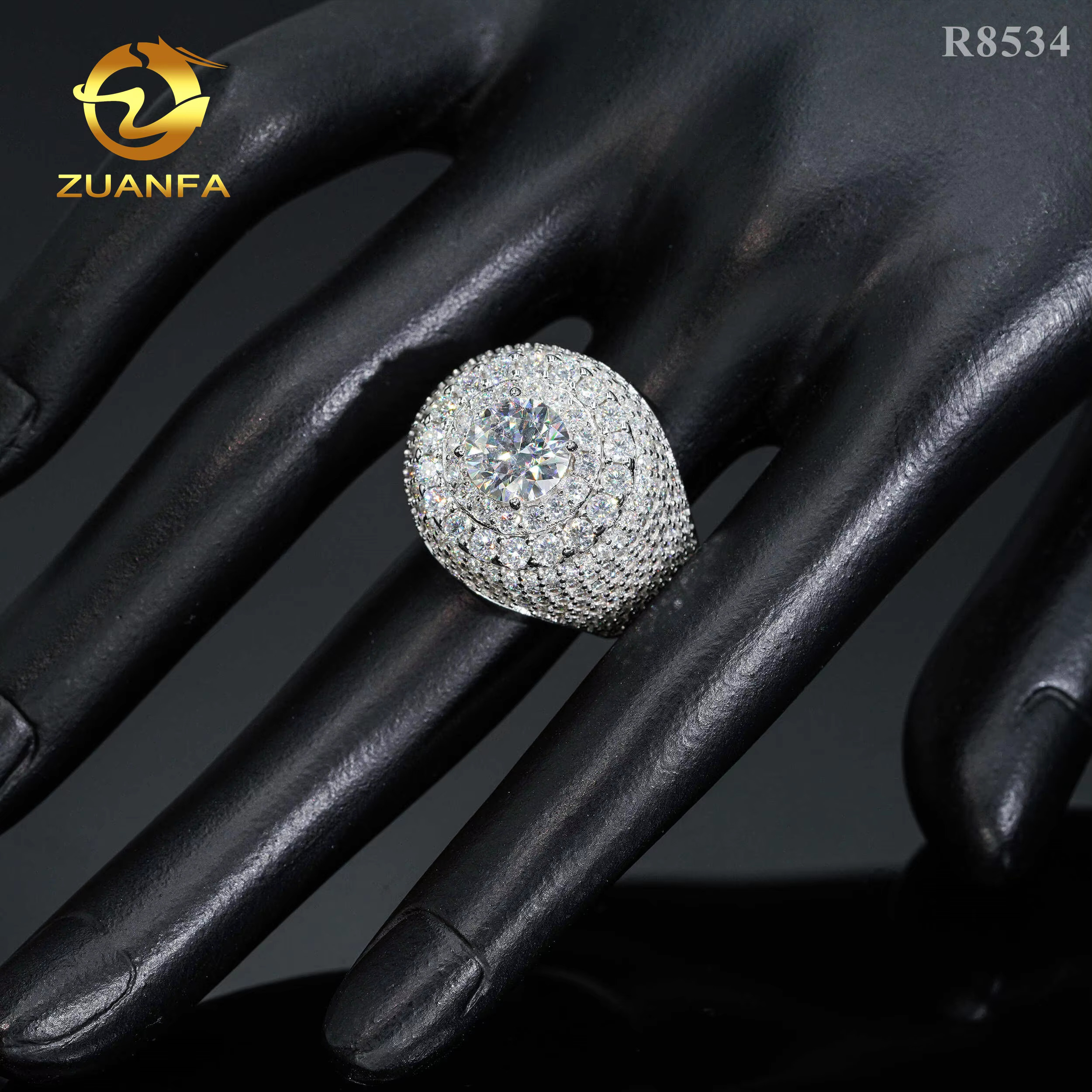 Top Sale Luxury Men Diamond 925 Sterling Silver Iced Out Fine Jewelry Solitaire Pave Moissanite Hip Hop Ring