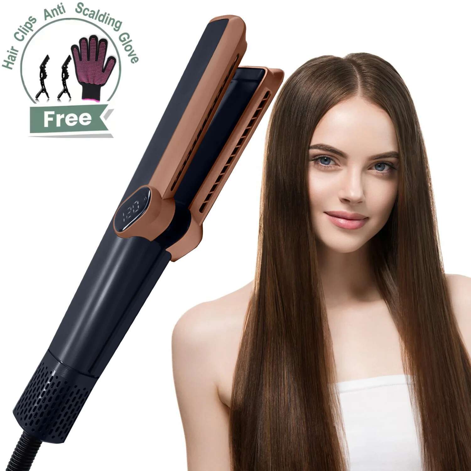 NEW Airw Flat Iron 5 In 1 Airstrait Straightener Hair Dry And Straight Hot Air Dryer