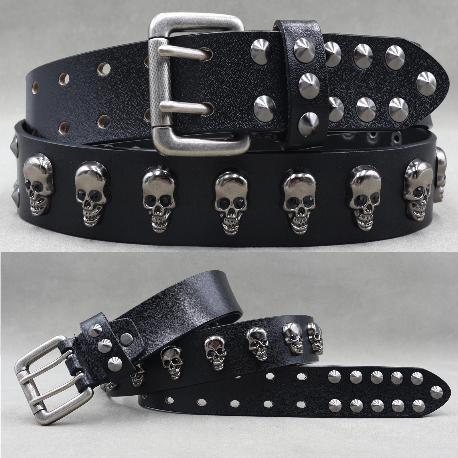 er Belt Men Rivet Real Leather Pin Belt Male Black Rock Genuine Leather Cowhide Punk Belt Jeans 250318