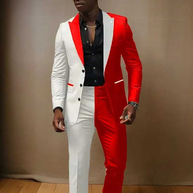 Splice Color Men Suits Wedding Peaked Lapel 3 Buttons Groom Tuxedo Slim Bridegroom Suits 2 Pcs Jacket With Pants Fashion Design W250310
