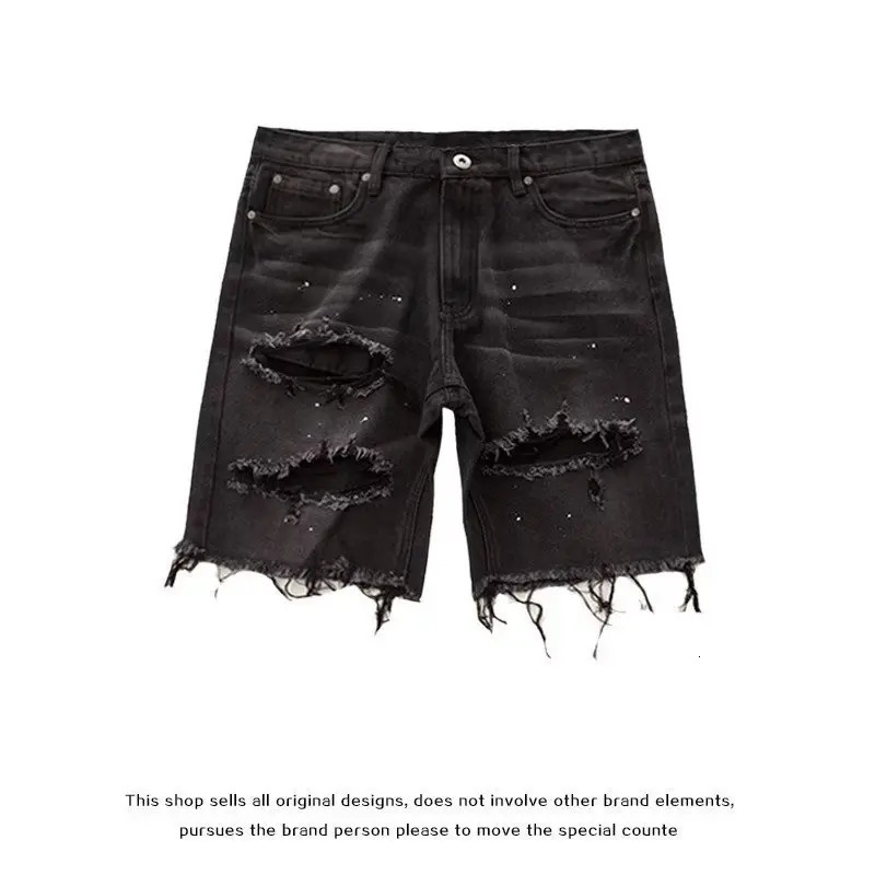 Summer Men Slim Fit Hole Lazy Shorts Jeans Youth Fashion Hip Hop Retro Y2K Baggy Cargo Short Pants 250310