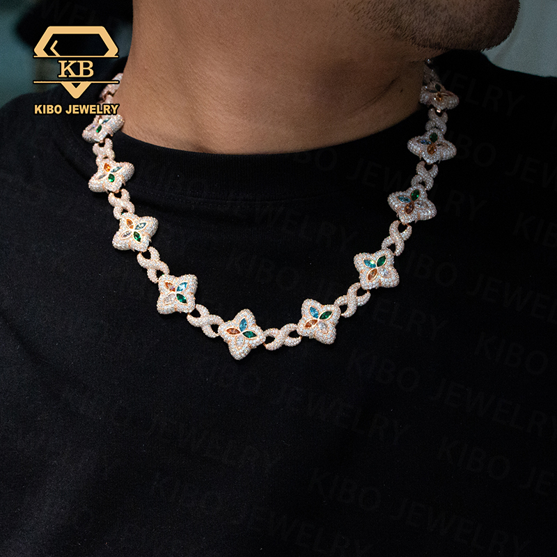 Four Leaf Clover Design Jewelry Iced Out VVS1 D Color Tennis Chains Mossanite Infinitely Necklace Moissanite Cuban Link Chain