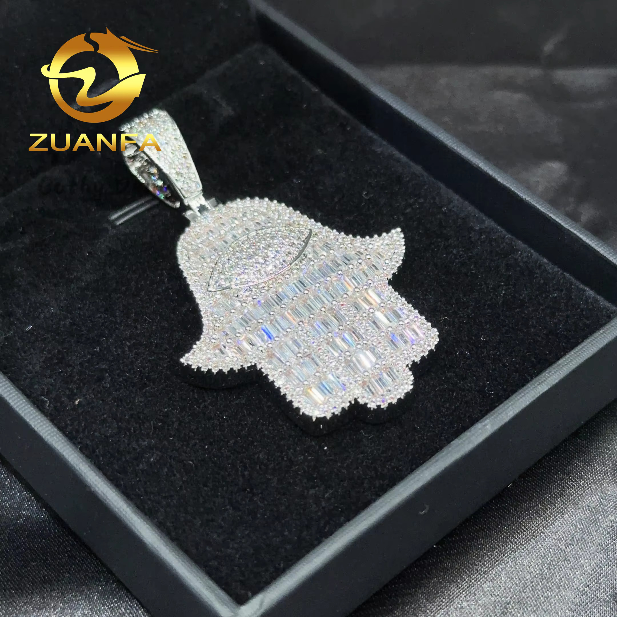 Factory Price Hiphop Jewelry Silver 925 Hasma Hand Pendant Iced Out Moissanite Diamond Pendant Hand Pendant for Cuban Chain