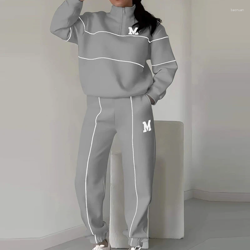 Women's Two Piece Pants Casual Letter Print Sports Set Autumn Hoodies Loose Outfit Women Stand Collar Long Sleeved Sweatshirt Suit