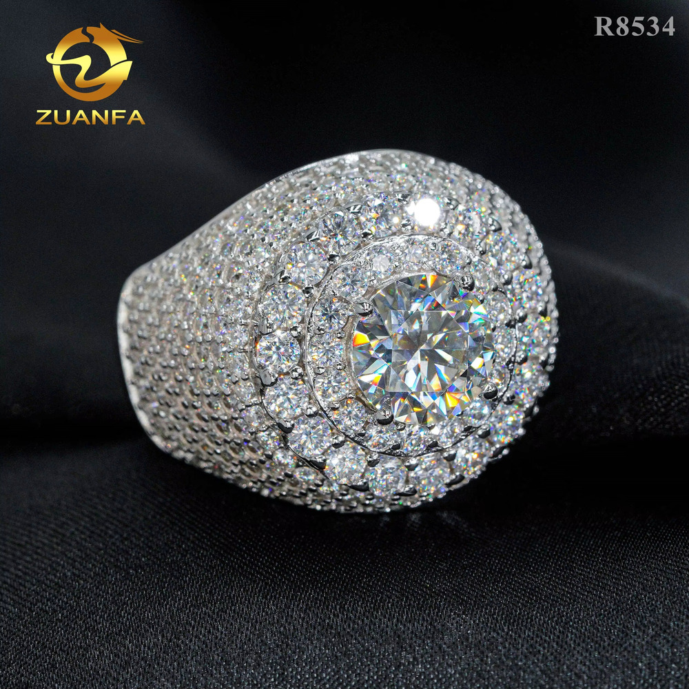 Top Sale Luxury Men Diamond 925 Sterling Silver Iced Out Fine Jewelry Solitaire Pave Moissanite Hip Hop Ring