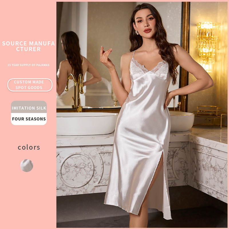 Chic Backless Silk Nightdress for Women Stylish Long Sleeve Sleepwear in European Fashion