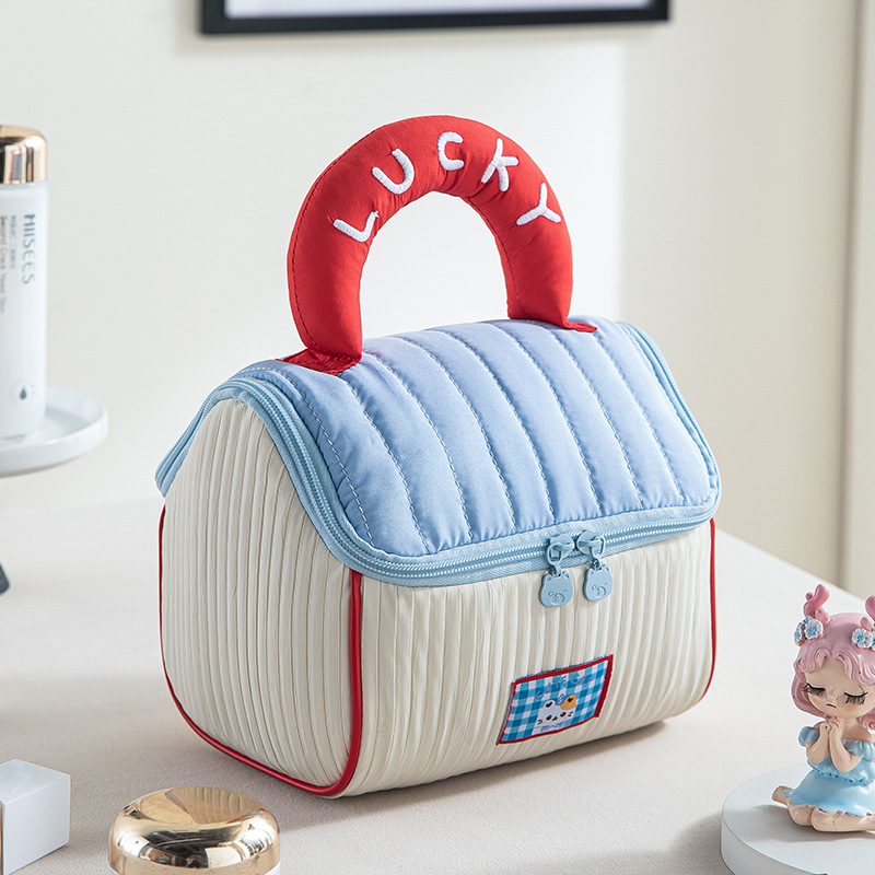Cute House NEW Makeup Bag Girl Soft Waxy color contrast toiletry Travel portable Tote Large capacity storage bag 2025