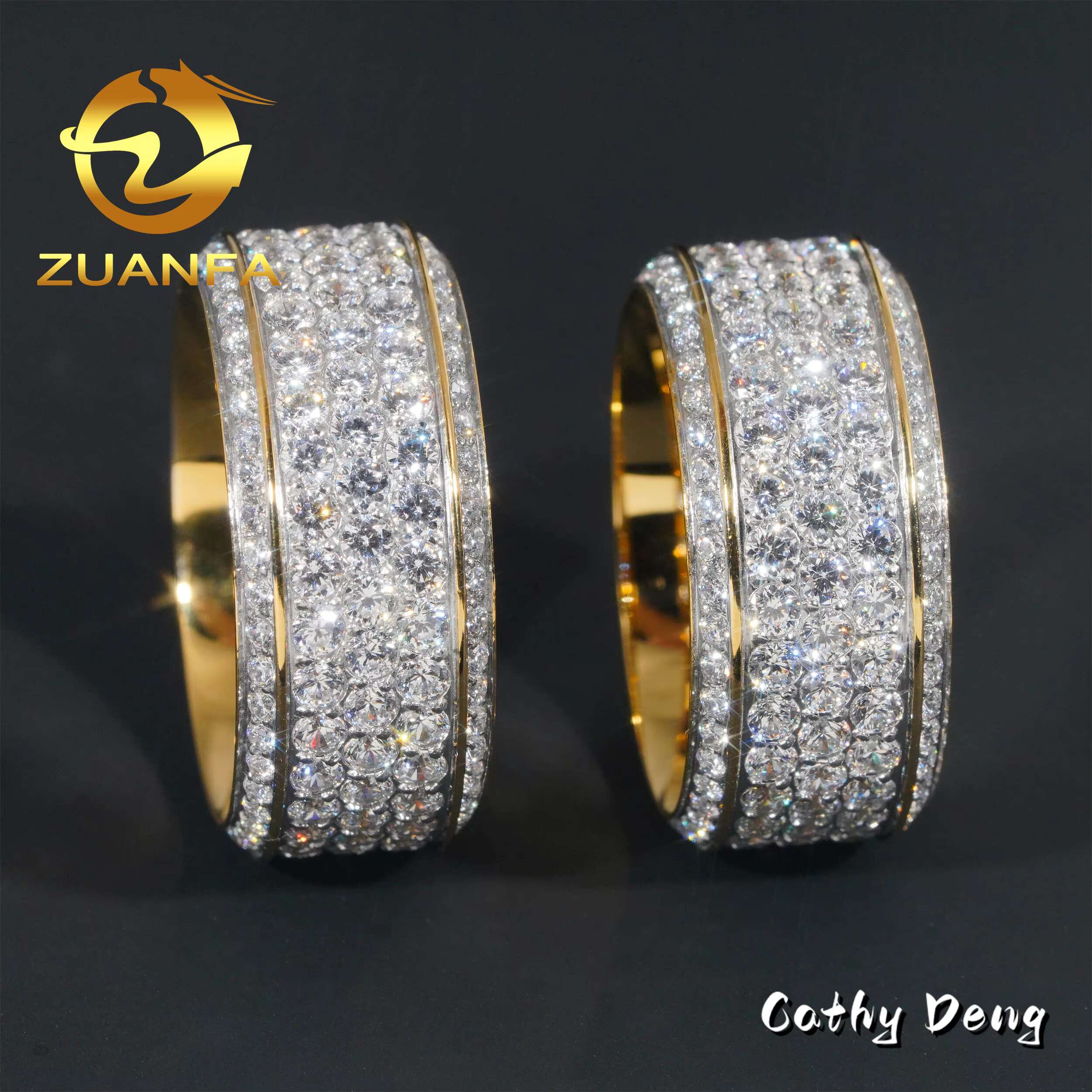 Wholesale Price Iced Out Moissanite Cuban Rings 316L Stainless Steel Hip Hop Men Dia Ring