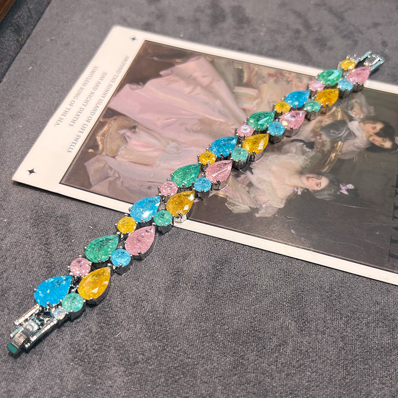 High carbon precision pink mixed color zircon heavy industry flower high-end fashion exquisite necklace jewelry set