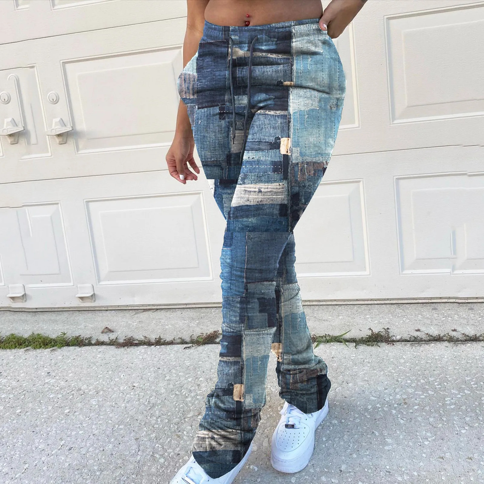 Cargo Pants Women Plus Size Casual Jeans Print Trousers Strap Long Pocket Pant Wide Pants Women High Waist Womens Pants 250305