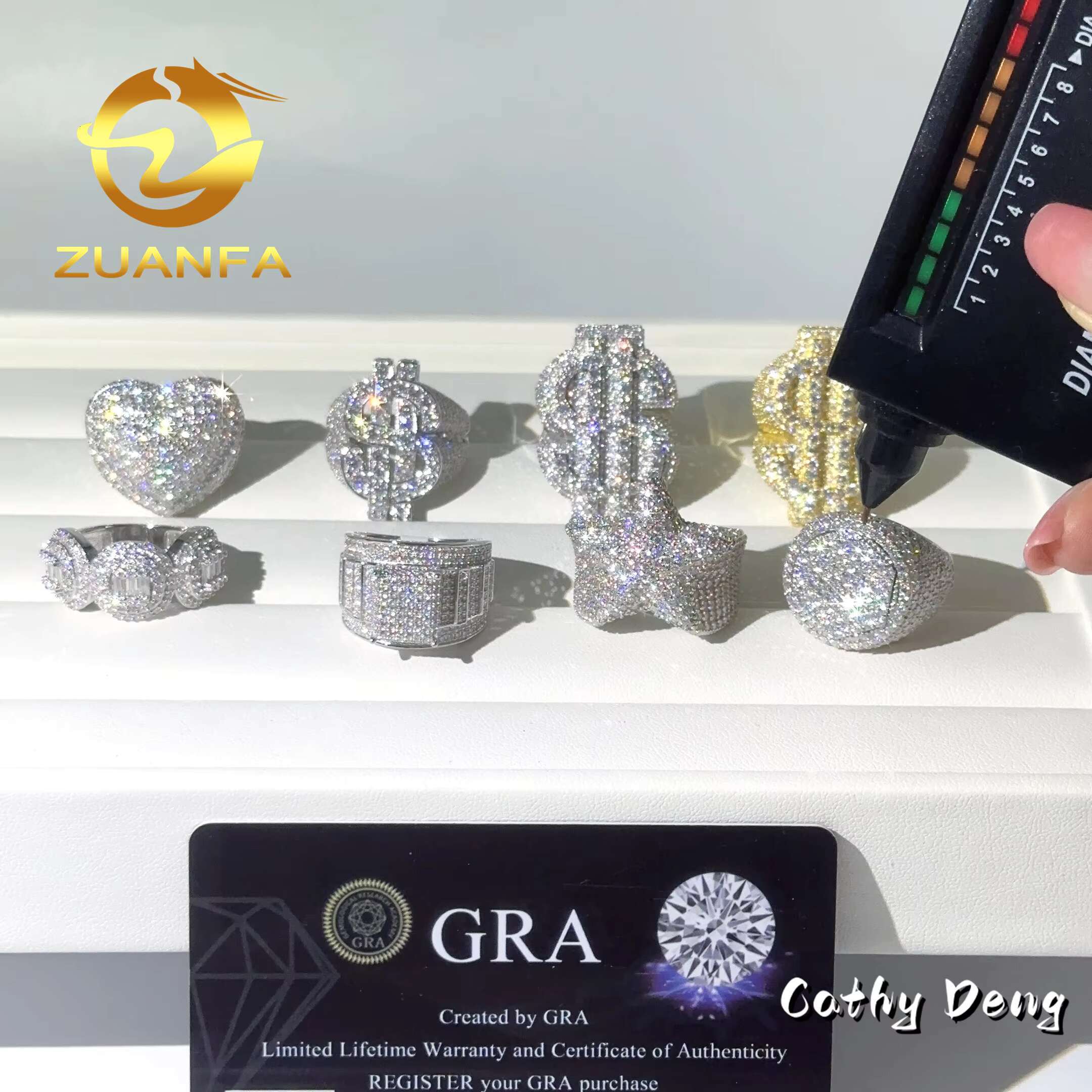 Zuanfa Jewelry Hot Selg Hip Hop Heart Full Pave Sterg Sier Ice Out Moissanite Men Dia Ring