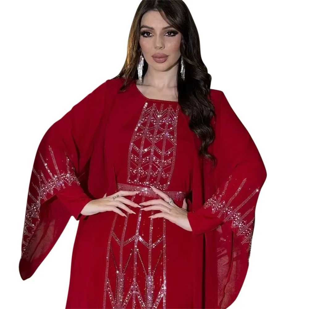 Arabia slim Dress Women Chiffon Dubai Abaya Lace-up Casual Party Elegance Fe Two Pieces Daily Dress Ktan Femme sulmanXJ250310