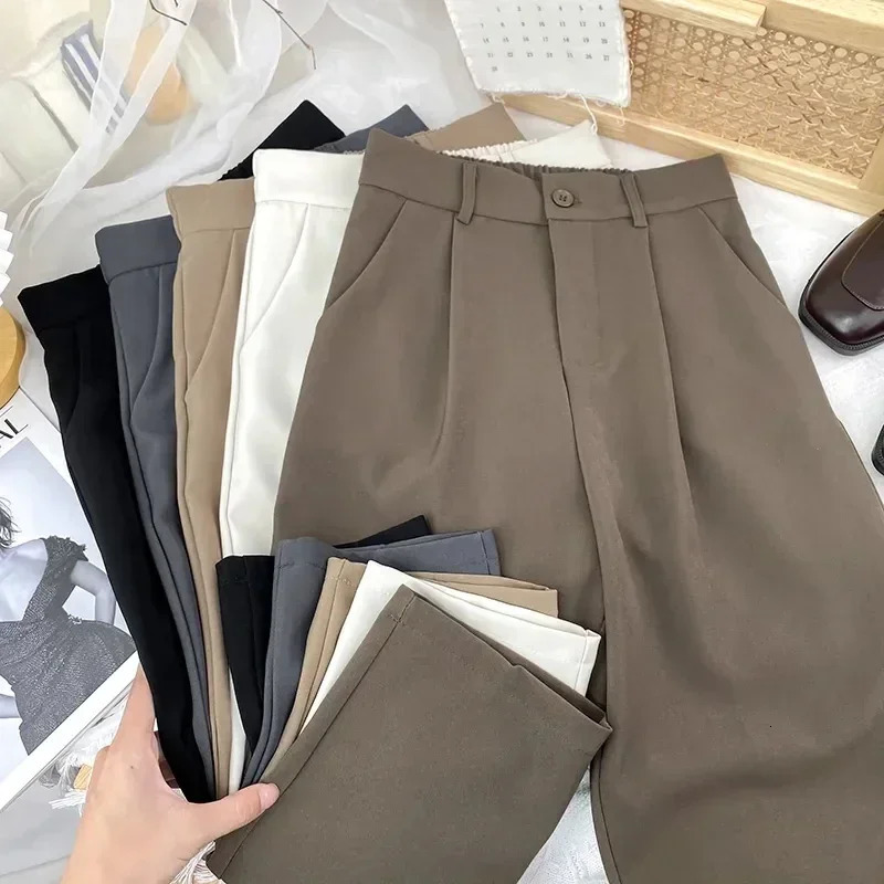 Fall Spring Black Suit Haren Pants Women Fashion Elastic High Waist Casual Trousers Woman Korean Style Solid Office Pants 2023 250305