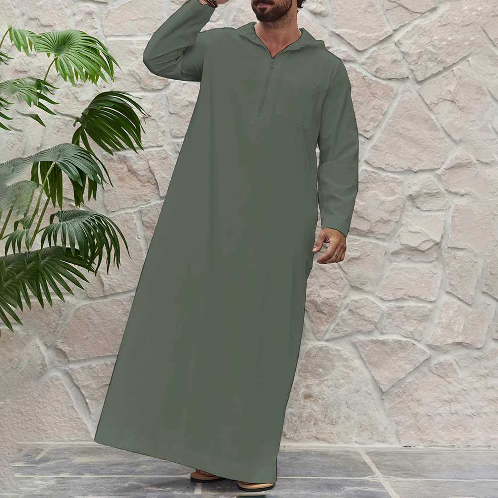 Arab mens clothes Large Middle East Dubai Trkiye Muslim mens pockets Solid hat Casual loose coat W250310