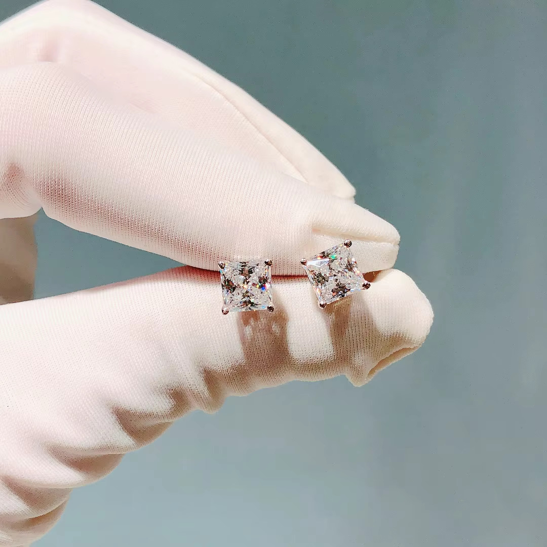 Gra Certified 1.2ct Square Princess Cut Moissanite Dia Stud Earring for Women Sterling Sier Quality Hot Jewelry