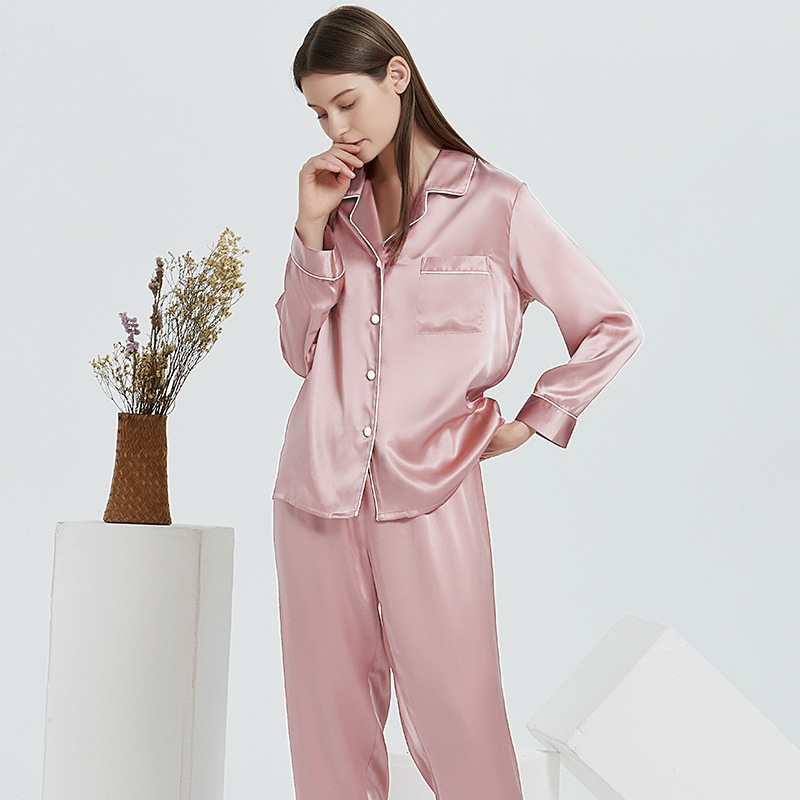 S7-Silk pajamas two-piece set high-end outer wear silk home clothes long-sleeved trousers suit for women