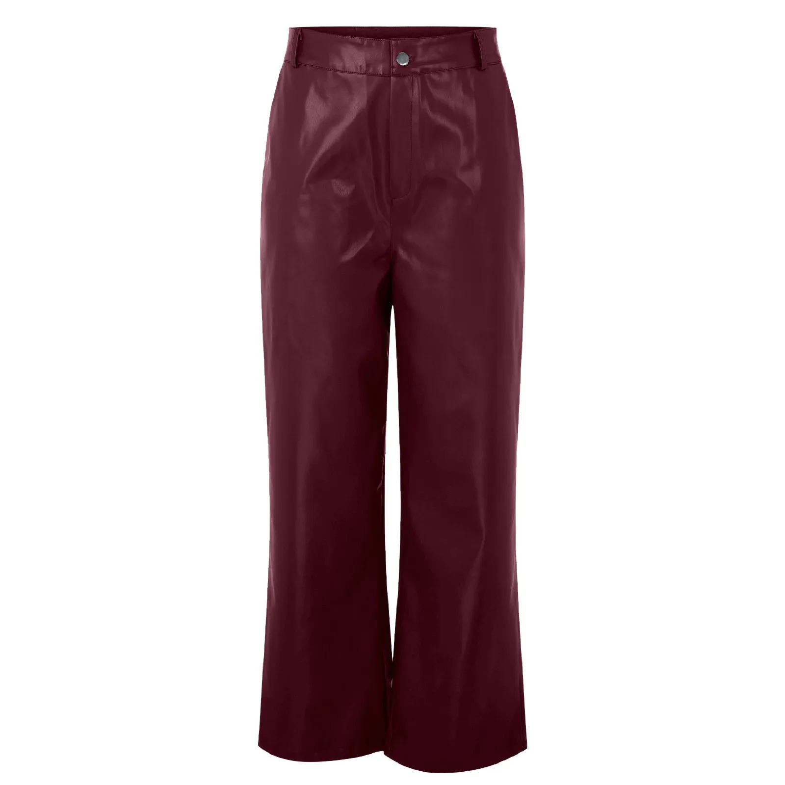 Elastic Straight Tube Womens Trouser Fashion Pu Leather Ladies Pants Vertical Tube Casual Pants For Fine Women Stylish Women 250305
