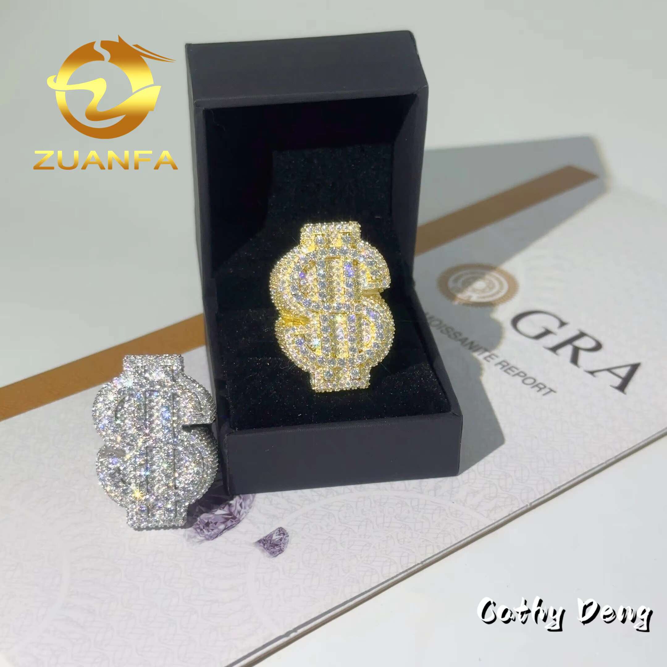 Zuanfa Jewelry Hot Selg Hip Hop Heart Full Pave Sterg Sier Ice Out Moissanite Men Dia Ring