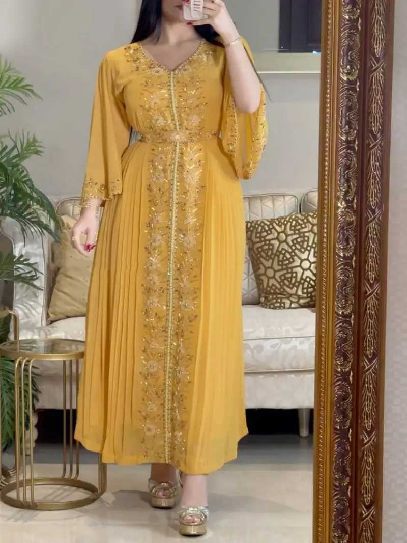Evening Party Dress Women Eid Morocco slim Abaya for Women Islamic Embroidery Dresses Belt Ktan Vestidos Maxi Abayas W250310