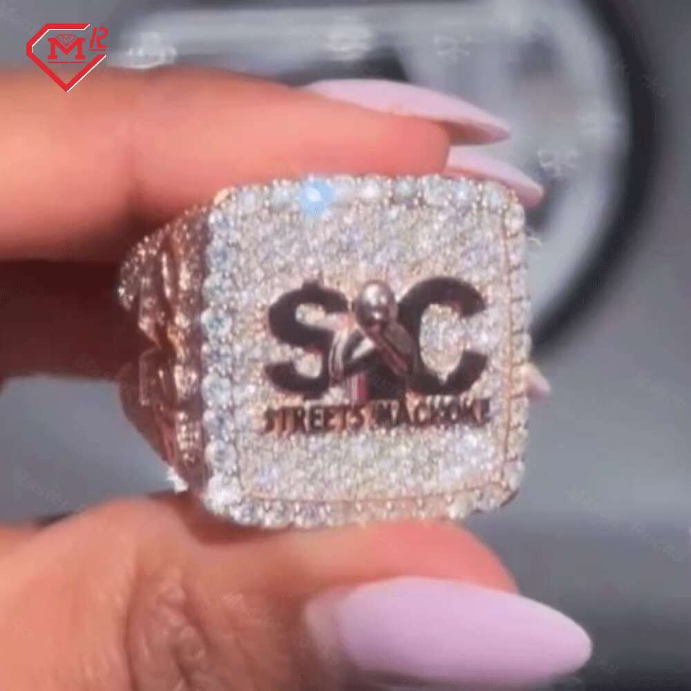 Hip Hop Men Custom Letter Name Sterg Sier Iced Out Moissanite Ring