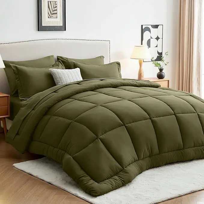 7 Pieces Bed in a Bag Queen Complete Bedding Set Includes Comforter Flat Sheet Fitted Sheet cases and Shams Ol W250310