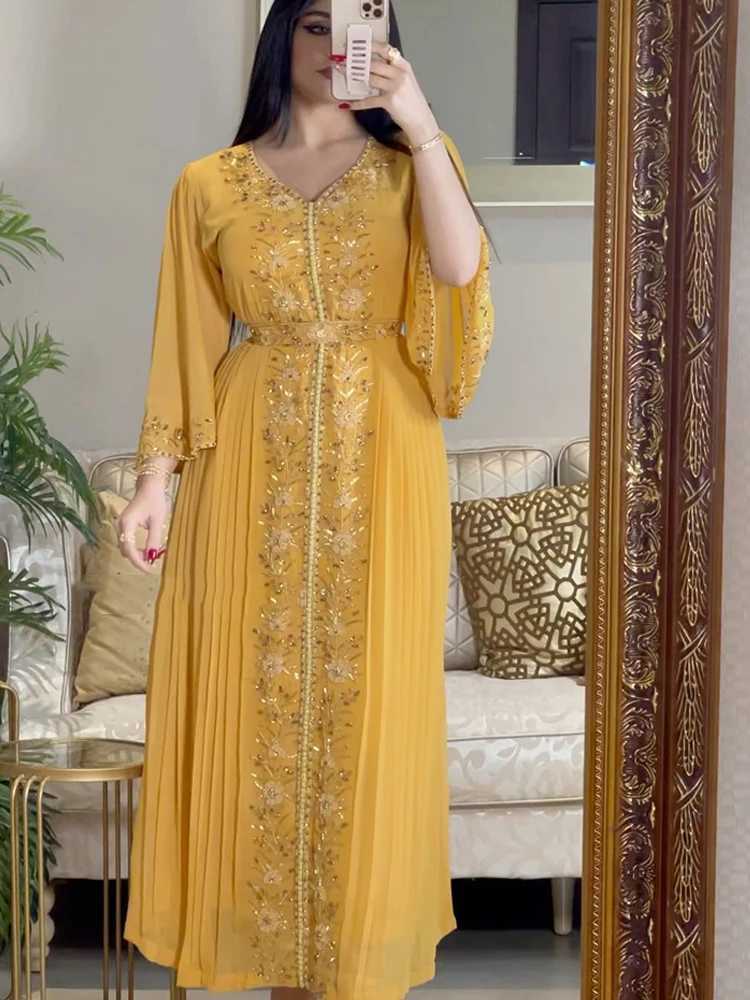 Evening Party Dress Women Eid Morocco slim Abaya for Women Islamic Embroidery Dresses Belt Ktan Vestidos Maxi Abayas W250310