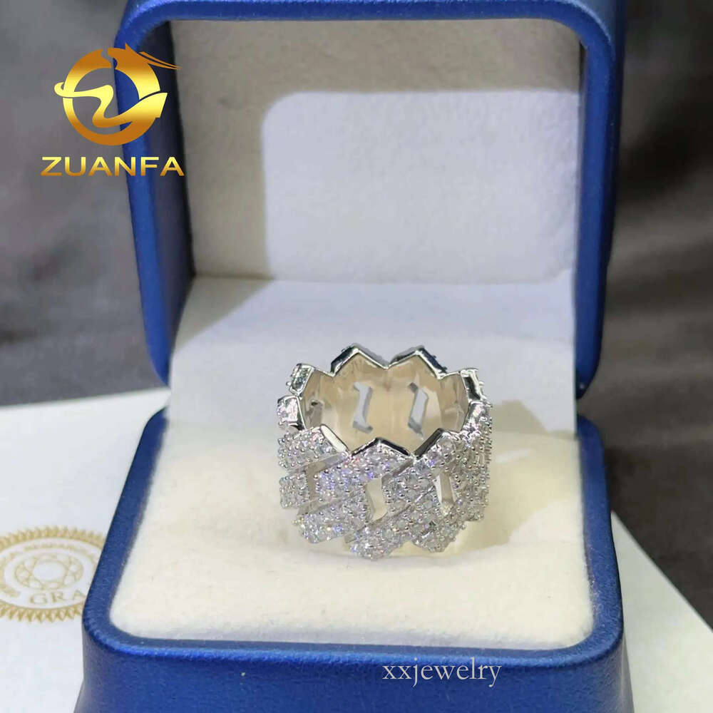 Zuanfa Jewelry Sterg Sier Vvs1 Moissanite Hip Hop Ring Dia Rings