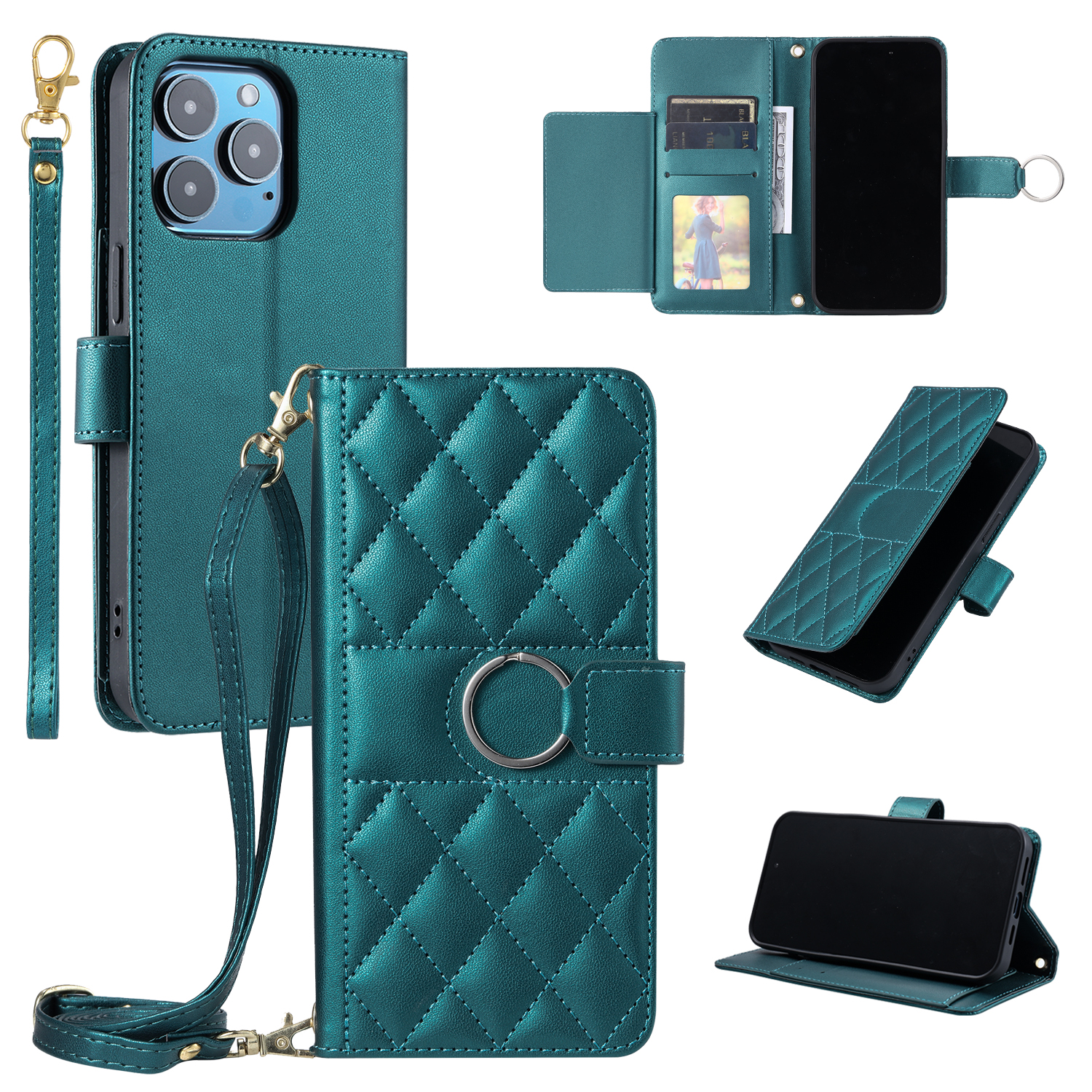 Luxury Ring Buckle Flip Leather Crossbody Lanyard Strap Wallet Case For For iPhone 16E 16 15 14 13 12 11 Pro Max Samsung S25 Edge Ultra S24 FE S23 A06