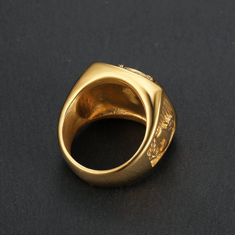 Hip Hop Vintage Square Eagle Casting Ring Stainless Steel Gold Plated Mens Jewelry