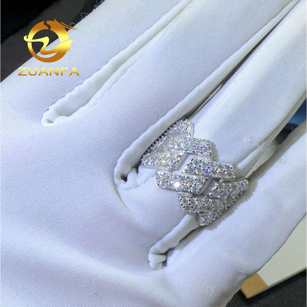Zuanfa Jewelry Sterg Sier Vvs1 Moissanite Hip Hop Ring Dia Rings