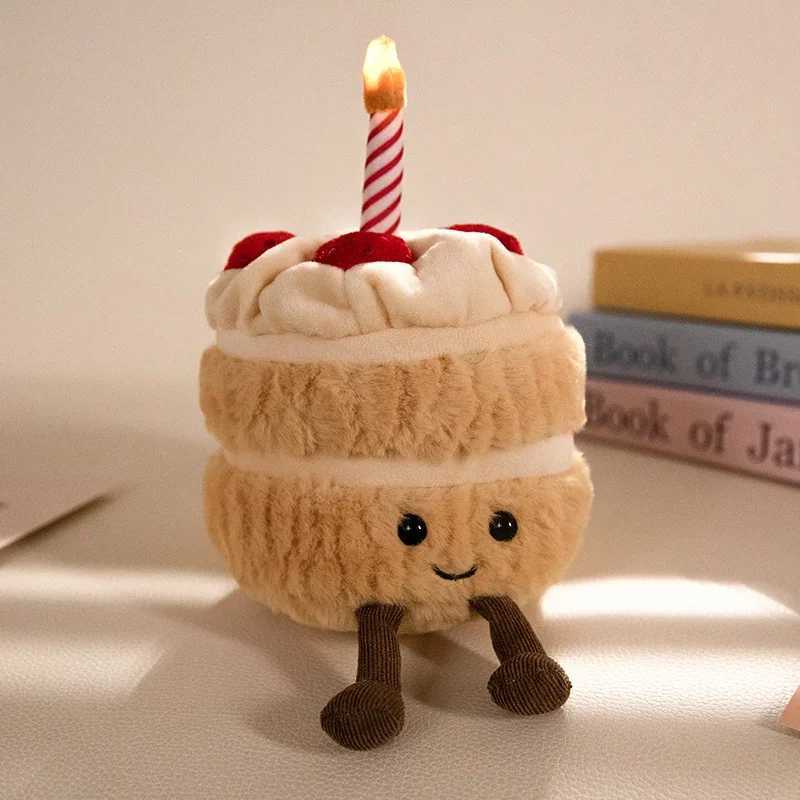 Lifelike Strawberry Cake Plush Toys Cute Stuffed Fruit Ice Cream Snack Plush Birthday Cake Candle Party Decor Gift for Kids BabyT250310