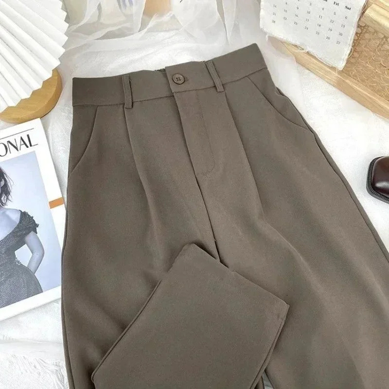 Fall Spring Black Suit Haren Pants Women Fashion Elastic High Waist Casual Trousers Woman Korean Style Solid Office Pants 2023 250305