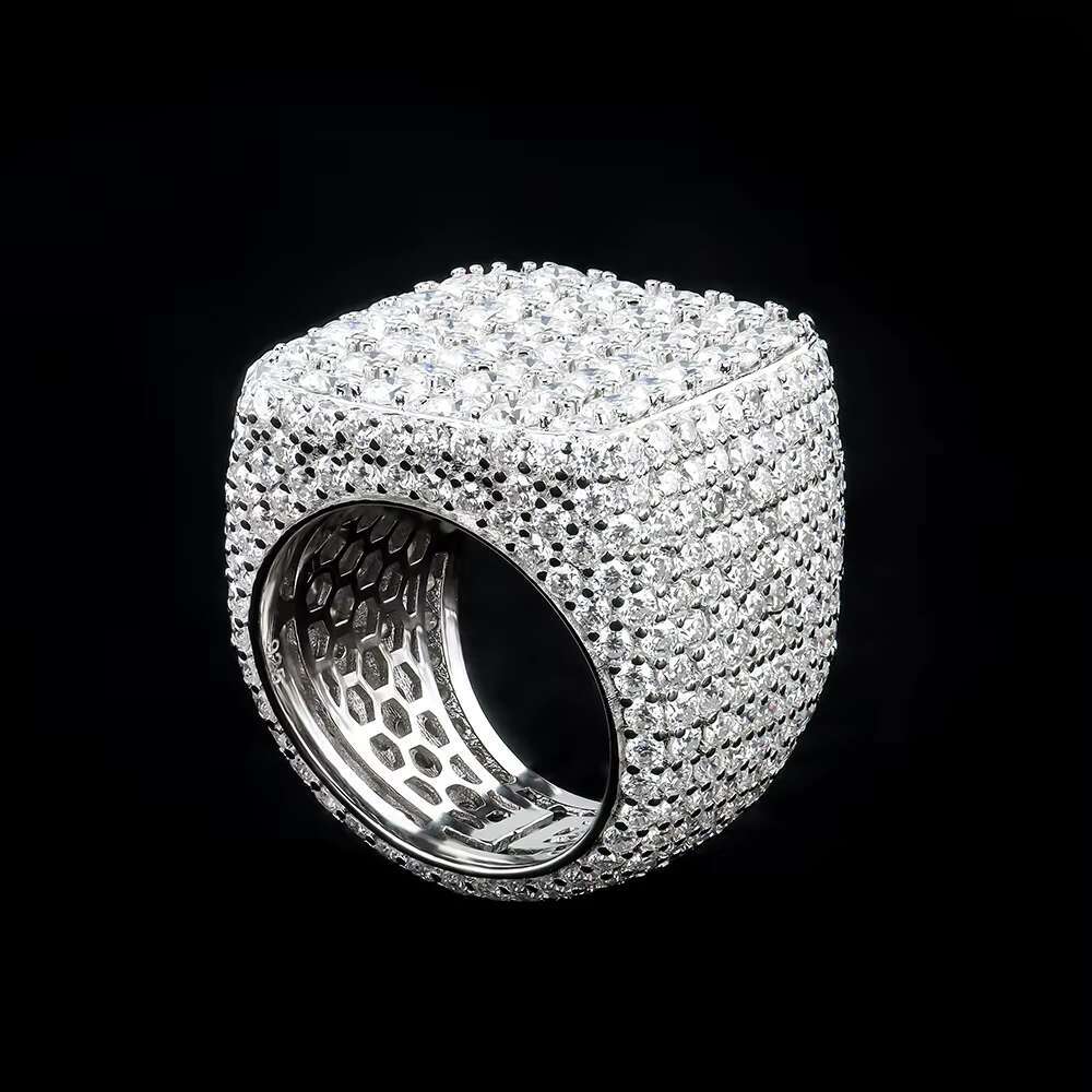 Moissanite Iced-out Square Ring Sterg Sier White Gold Plated Factory Wholesale Vvs D Hip Hop for Men Pass Dia Test