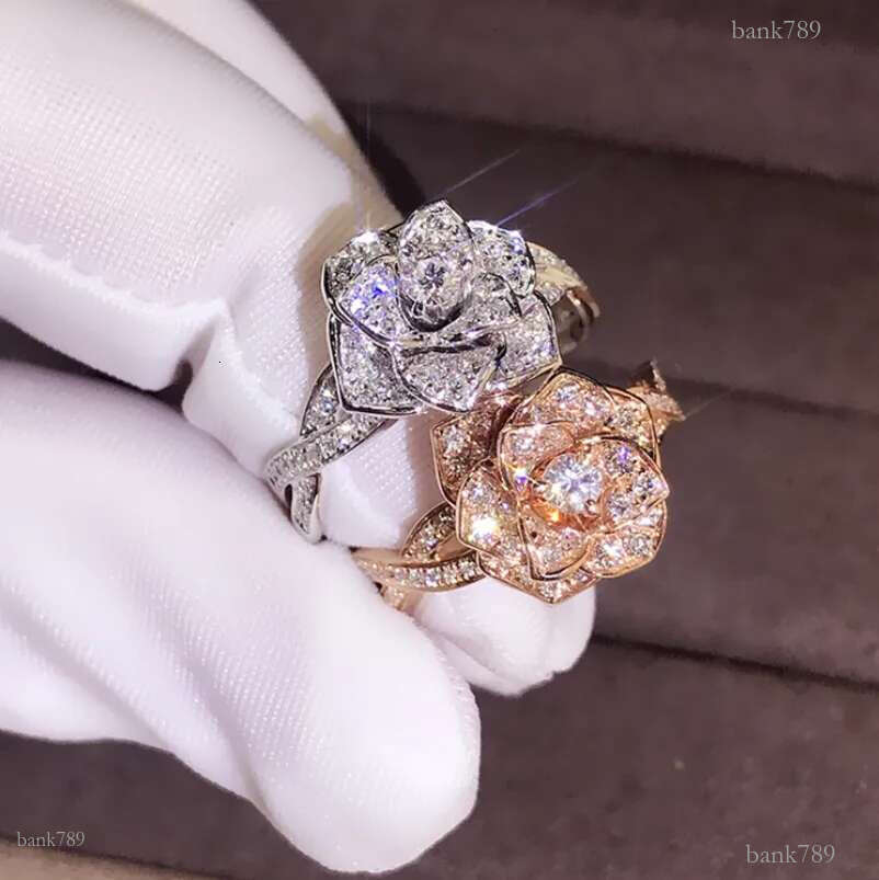 Choucong Cute US Size 6-10 Luxury Jewelry 925 Sterling Silver&Rose Gold Round Cut White Topaz CZ Diamond Women Wedding Flower Band Ring