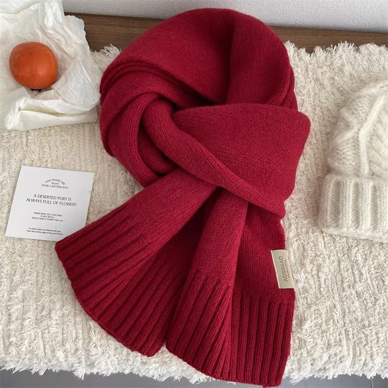 K085 Australian pure wool 100% cashmere scarf 2024 new style all-match winter new year red warm knitted scarf for women