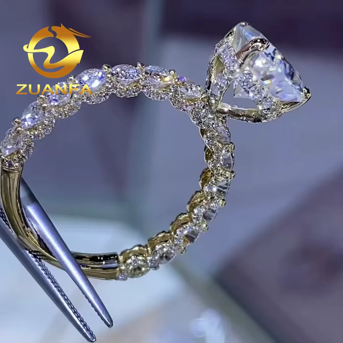 10k Solid Gold Custom 5ct Pear Cut Moissanite Diamond Ring Bling Eternity Engagement Ring Iced Out Hip Hop Ring Luxury