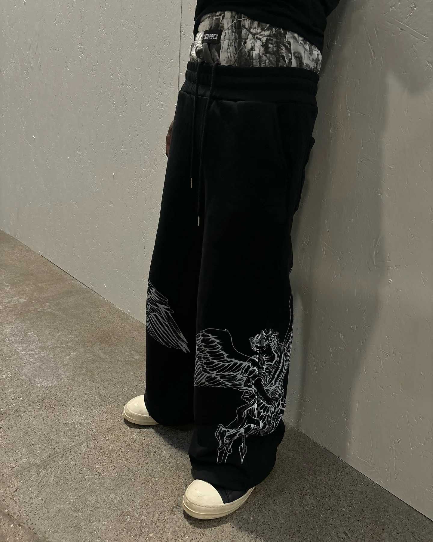 American mens and womens sports pants Y2K Gothic hip-hop retro double camouflage design loose elastic waist jogging casual pantsT250319