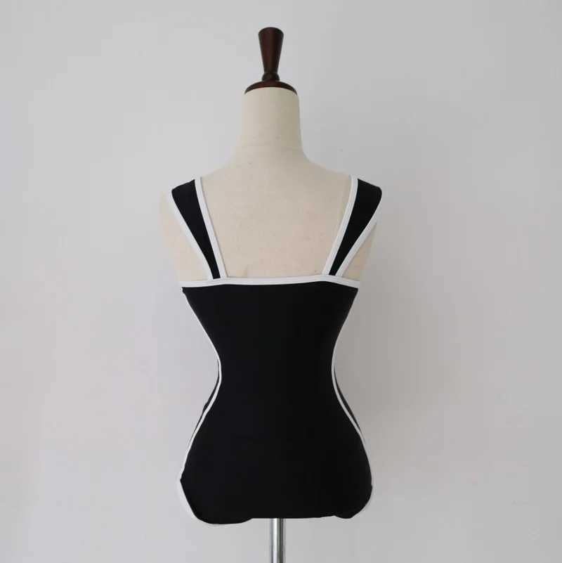 2023 new one-piece swimsuit women Korean temperament black and white hot spring swimwearXJ250310