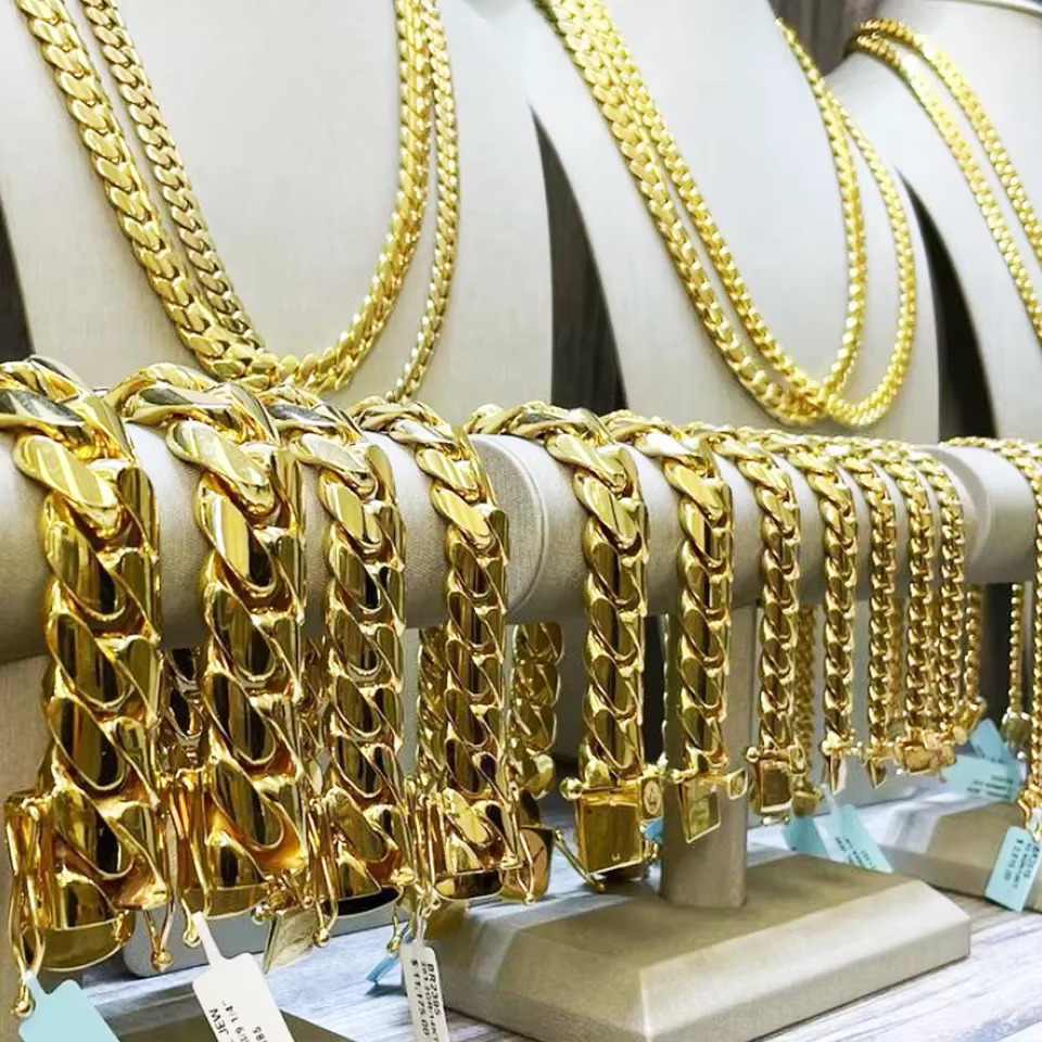 Custom Design Cadena Cubana Italian Handmade Real 10K Yellow Gold Solid Miami Cuban Link Necklace Luxury Hip Hop Men Jewelry