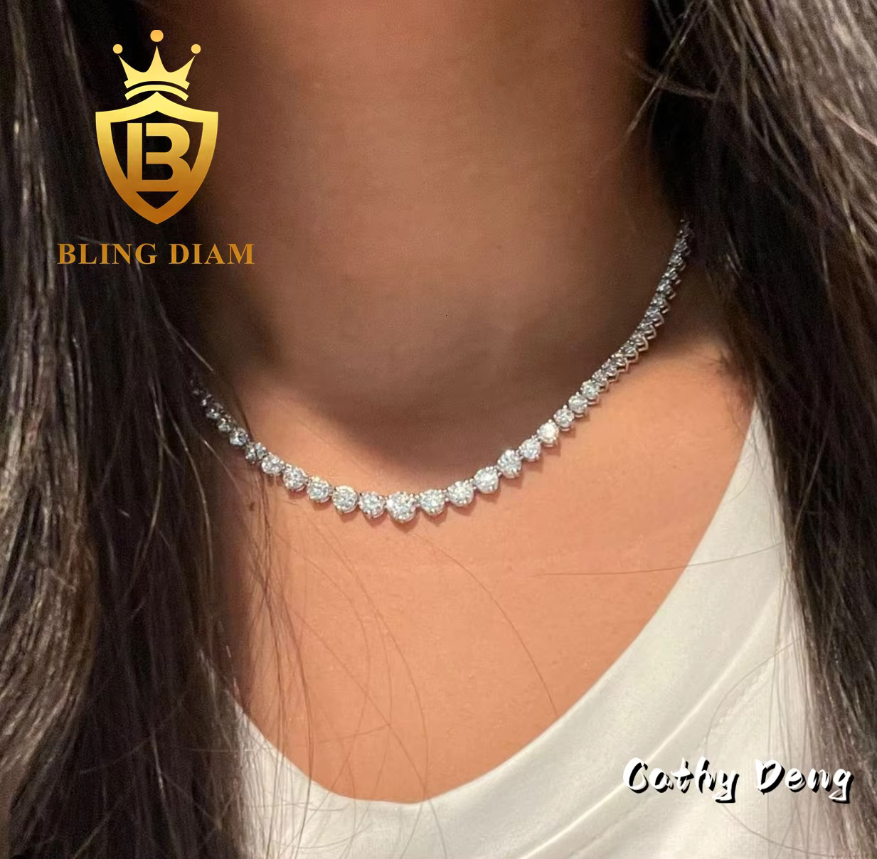 Fashion Design Small to Big 3 Prong Round Moissanite Tennis Chain S925 Sterling Silver Iced Out Moissanite Chocker Necklace