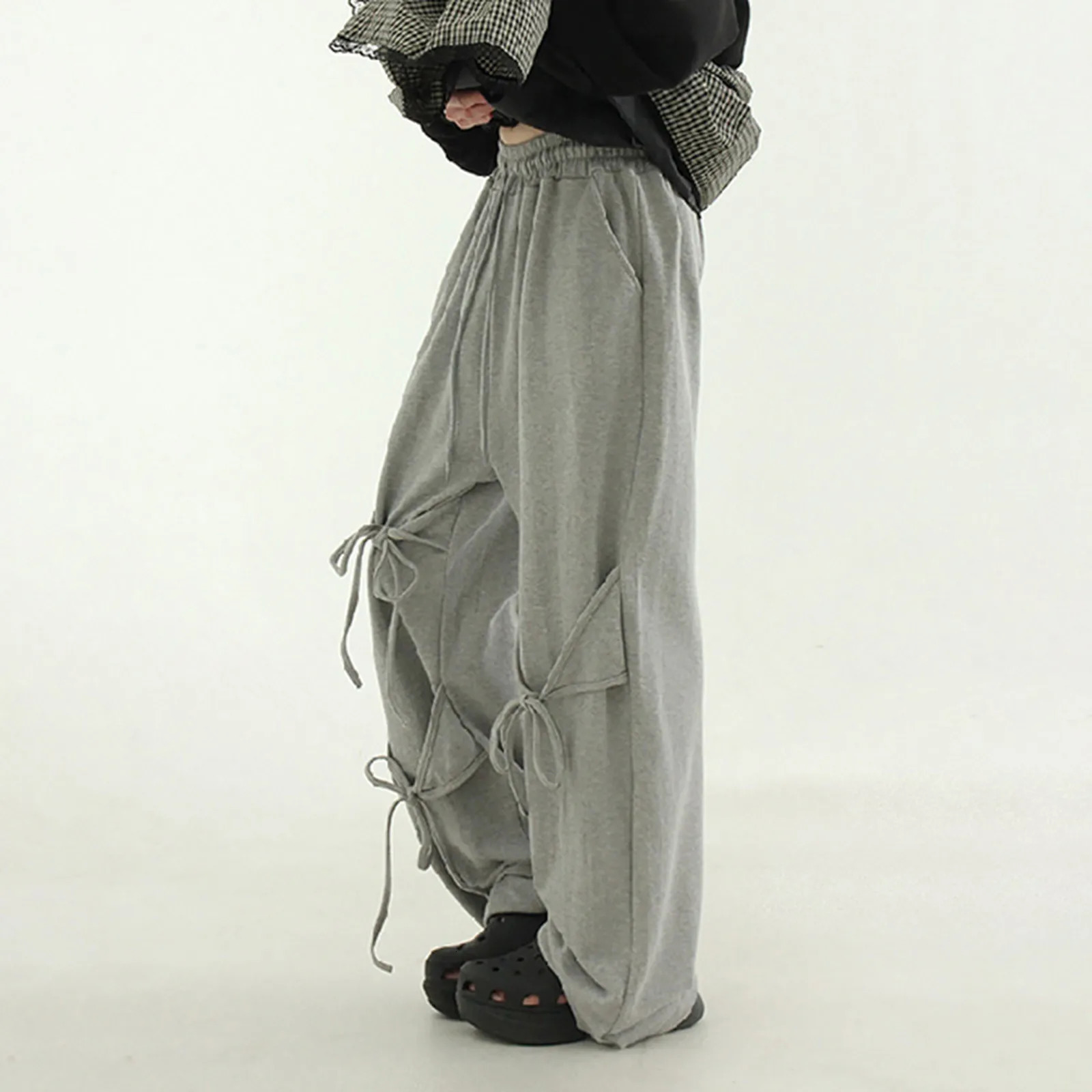 Y2k Sweatpants Women Fashion Bow Tie Wide Leg Pants Streetwear High Waist Sports Pants Hip Hop Joggers Baggy Trousers Pants 250305