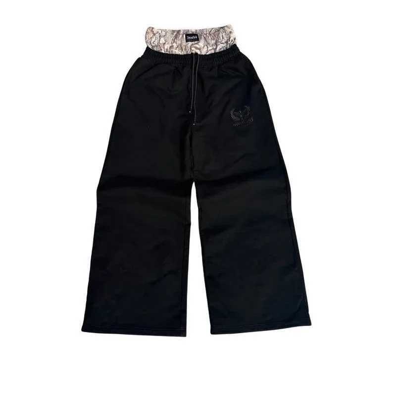 Mens Y2K retro sports pants with embroidered camouflage pattern on double cuffs unisex loose pants wide leg pants fashionable casual streetT250319