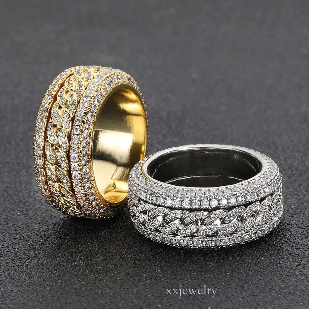 Hip hop band gold plated sier champion can spin for men ice out Moissanite high ring jewelry