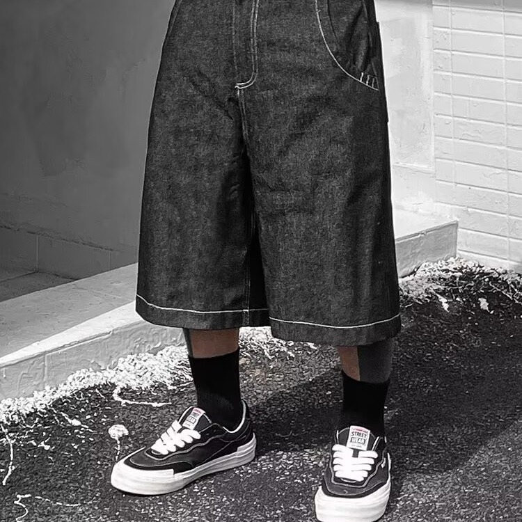 Y2k street clothing new shorts Harajuku hip-hop letter patch denim shorts mens retro fashion oversized basketball sports shorts 240701