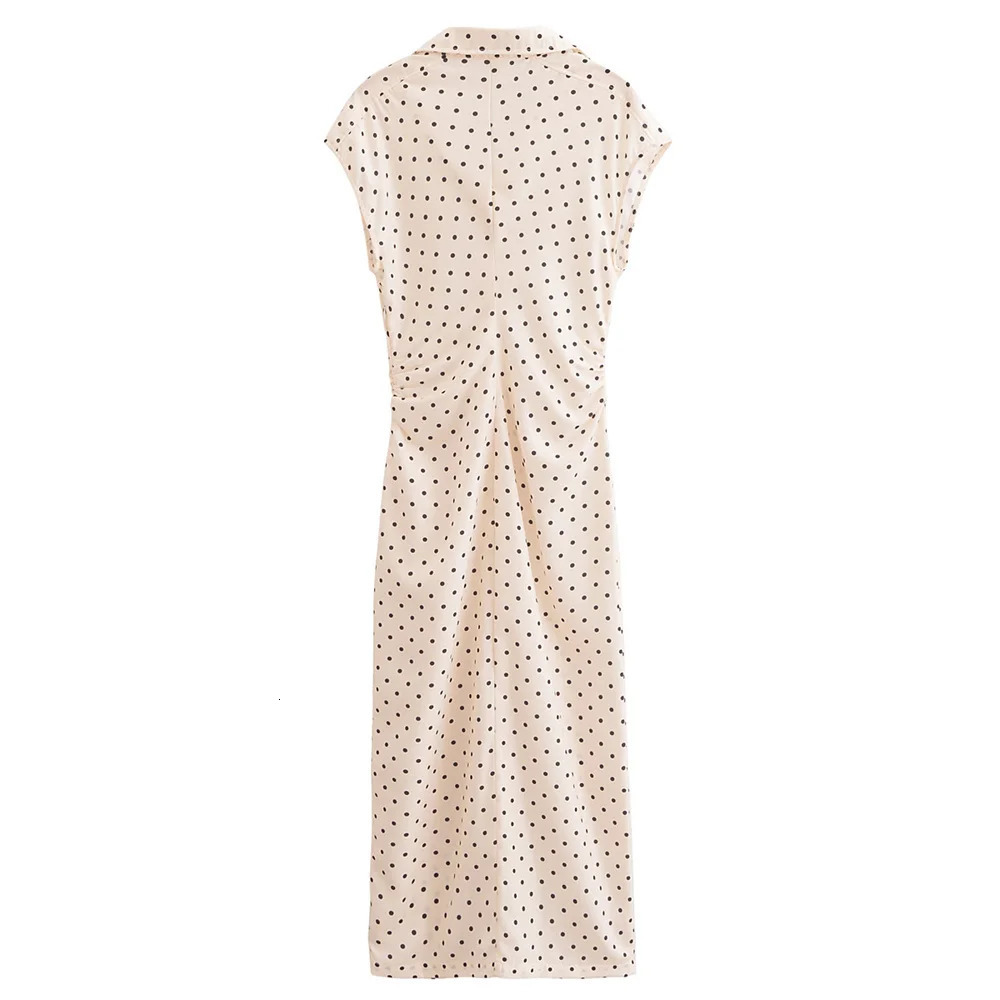 UNIZERA autumn womens fashion slim fit lapel sleeveless polka dot mid length waist slimming pleated Midi dress 250310