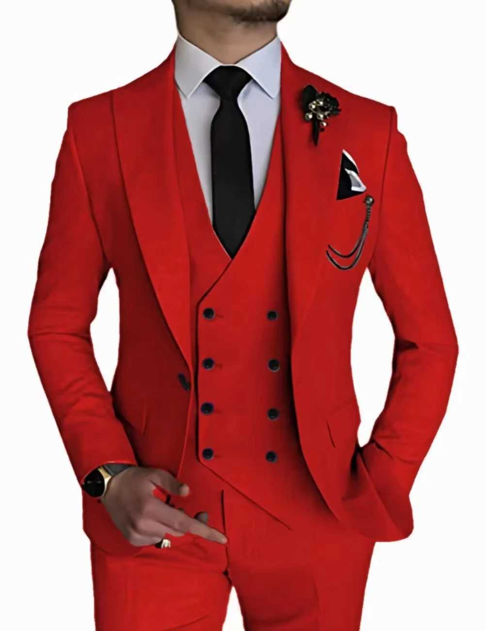 Luxury Mens Single Button Business Set 3-Piece Wedding Groom Evening Dress (Jacket+Vest+Pants) Elegant High Quality 2024 W250310