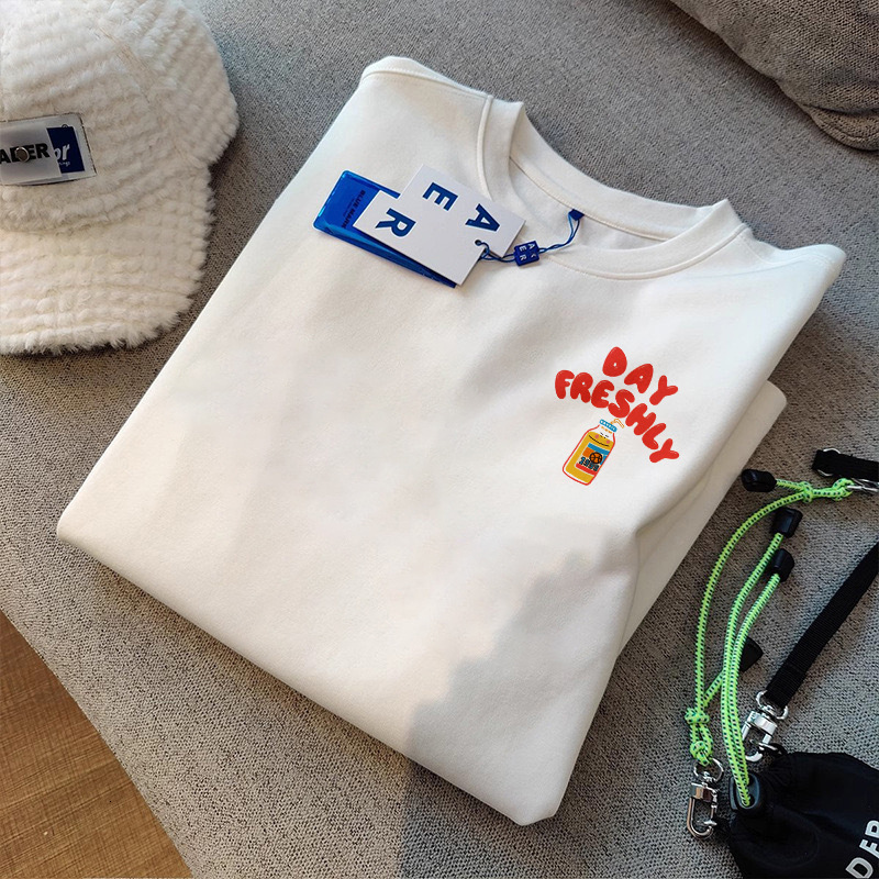 2025 new cotton women's round neck short sleeved T-shirt simple and fashionable printed designer summer new white trendy summer T-shirt2