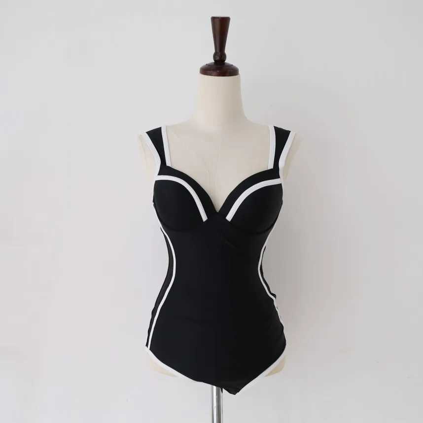 2023 new one-piece swimsuit women Korean temperament black and white hot spring swimwearXJ250310