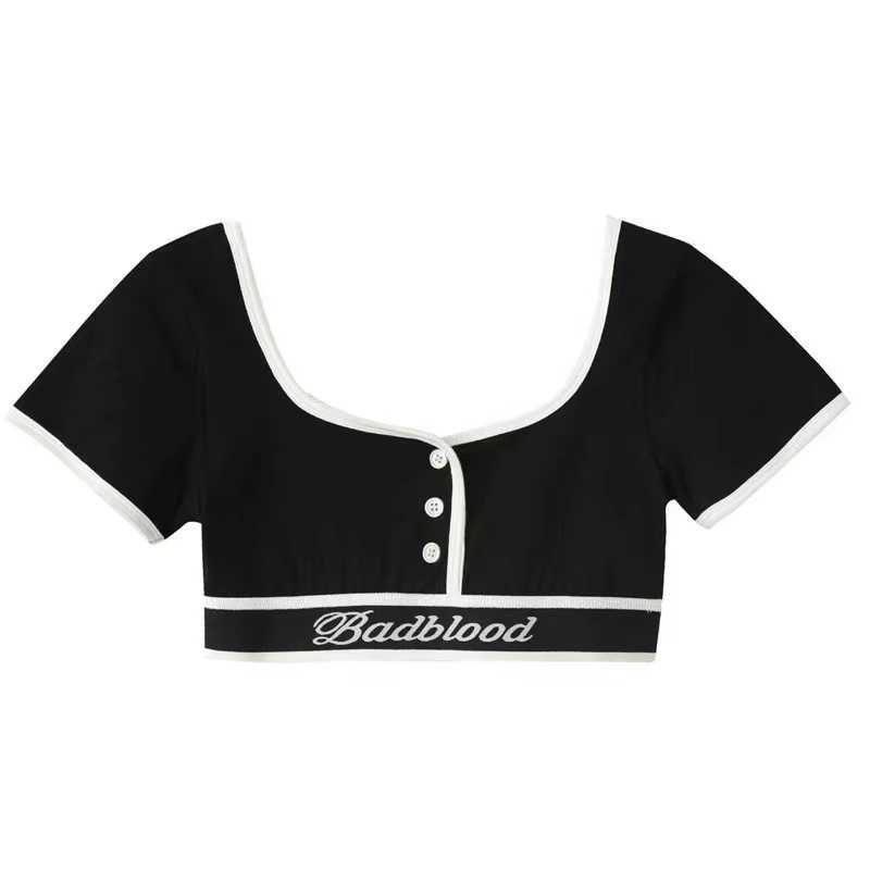 Yoga Outfit Badblood Short Long Sleeved T-shirt for Female Niche Spicy Girls American Style Minimalist Casual Yoga Sports Bra Vest H250307 G6CG